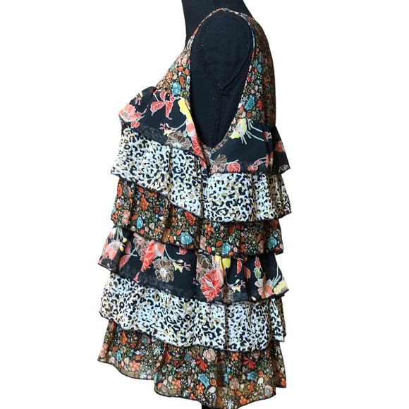 Tiered Mixed Print Ruffled Chiffon Sleeveless Top LUXE by NYC Design Co M - Picture 3 of 11